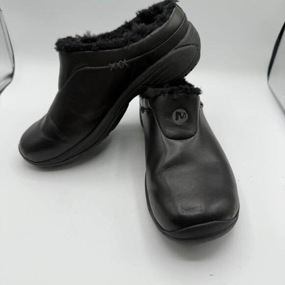 Merrell Fur Lined Black Slip-on Clogs Moc Womens 8 Encore Ice Smooth - Picture 8 of 11